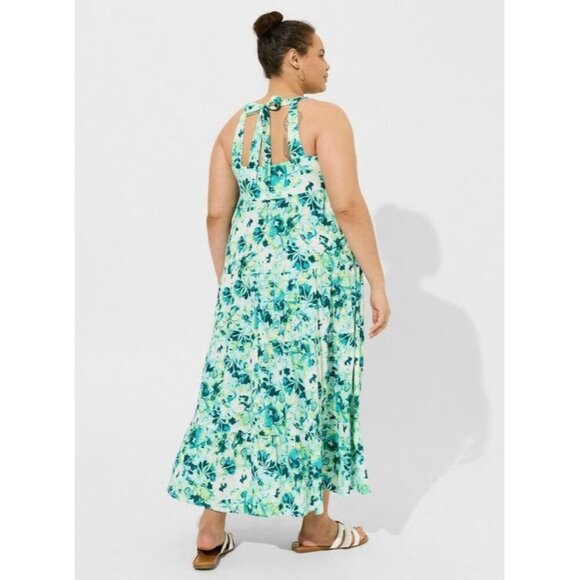 Torrid Women’s Maxi Halter Dress Plus‎ Sz 3 3X Gauze Tiered Floral Spring Easter - Picture 10 of 10